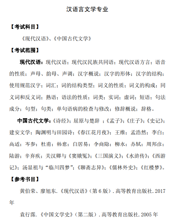 2021年黄山学院专升本汉语言文学专业考试大纲：