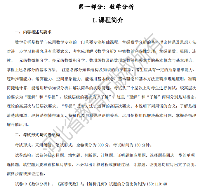 2022年河北专升本数学与应用数学/信息与计算科学专业考试说明（考试大纲）