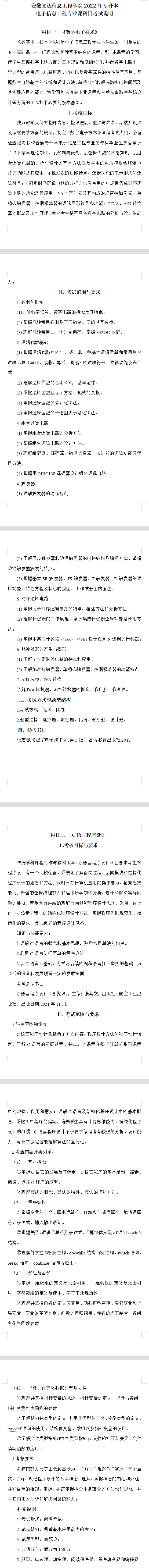 2022年安徽文达信息工程学院专升本电子信息工程考试大纲