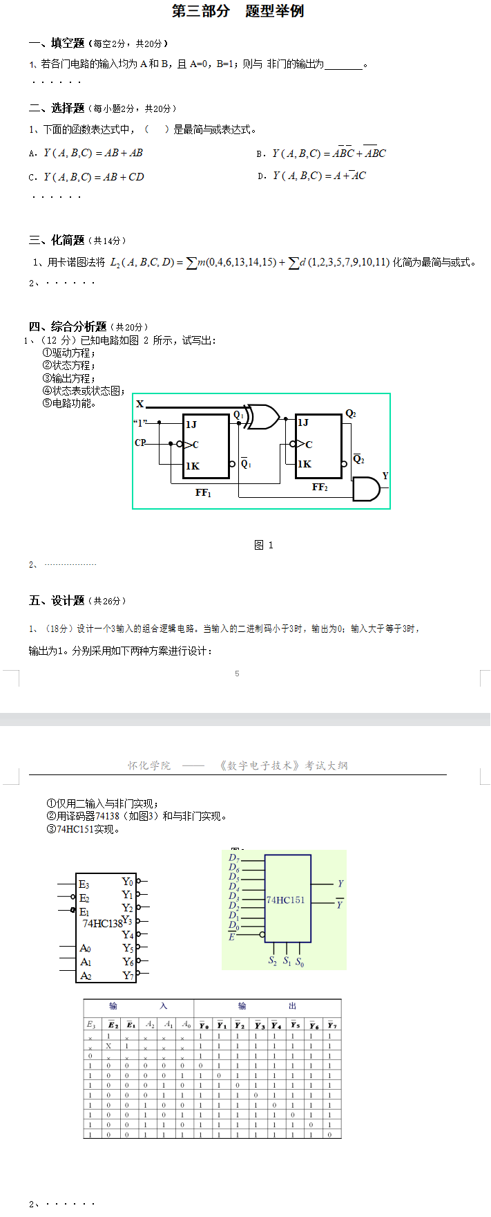 2022年怀化学院专升本《数字电子技术》课程考试大纲一览