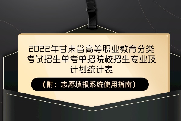 2022年甘肃省高等职业教育分类考试招生单考单招院校招生专业及计划统计表（附：志愿填报系统使用指南）