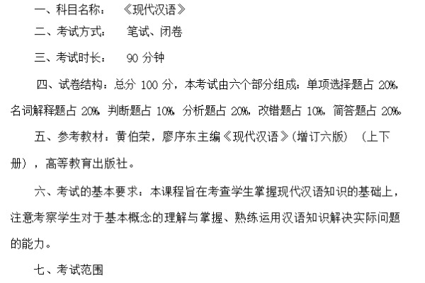 2023年长江大学文理学院专升本《现代汉语》考试大纲
