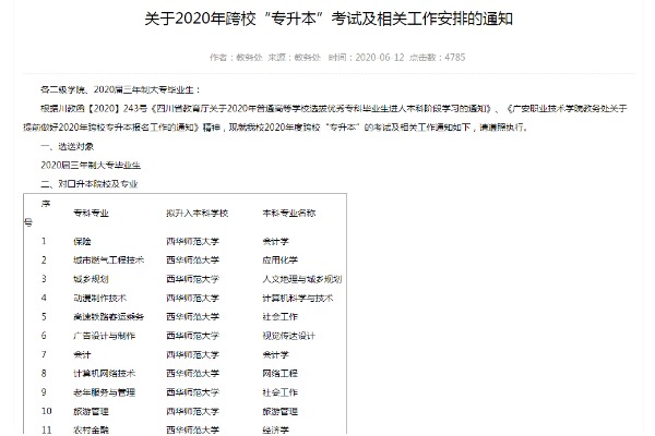 2020年广安职业技术学院跨校专升本考试及相关工作安排的通知