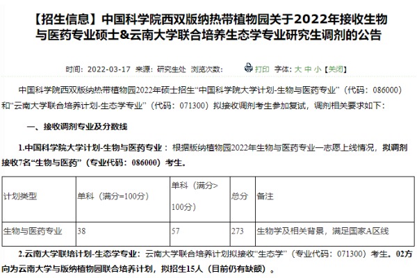 中国科学院西双版纳热带植物园2024年招收攻读硕士学位研究生简章