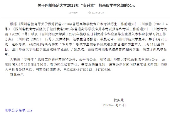 2023年西昌民族幼儿师范高等专科学校对口四川师范大学专升本拟录取学生名单的公示